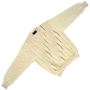 Gilberto (Italy) Vintage Slip Stitch Garter Block V-Neck Pullover Sweater : L